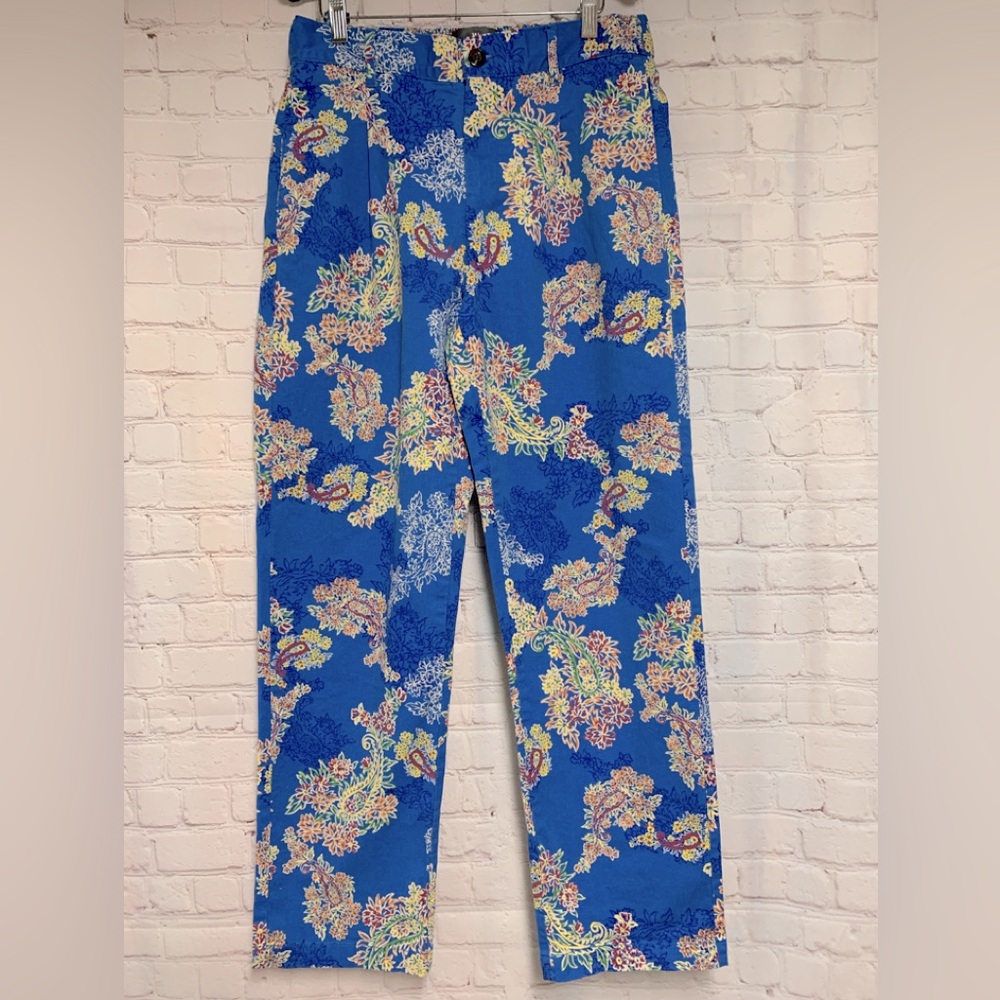 Houston White Blue Paisley Floral Pants Size S 32” - Picture 3 of 9